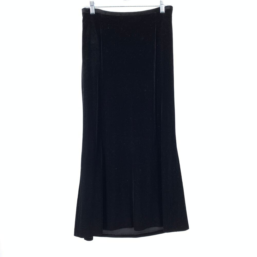 Graver Studio A-Line Midi Skirt Womens Sz M Pull On Waist Black Velvet Velour